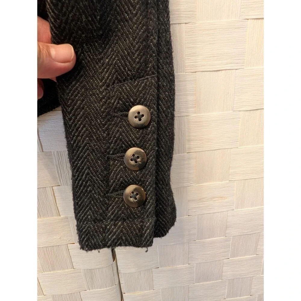 Free People Charcoal Herringbone Wool Blend Puff‎ Shoulder Blazer Jacket Gray